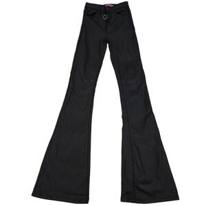 Edikted Black Coated Flare Pants XS High Waisted O-Ring Zip Y2K Baddie Stretch